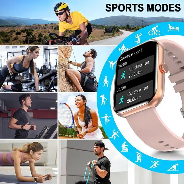 Alt view image 3 of 7 - Smart Watch for Men & Women, 1.91" Fitness Tracker with Answer/Make Calls, IP68 Waterproof, 110+ Sports Modes, Heart Rate & Sleep Monitoring, Compatible with Android iOS (Pink)