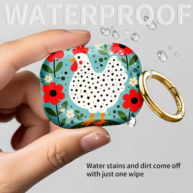 Alt view image 7 of 7 - Compatible with AirPod Pro 3rd Gen(2025) Case,Protective Case for AirPod Pro 3rd Gen, Shockproof with Carabiner, Wireless Charging Compatible for Women Men(Chicken with Red Flowers)