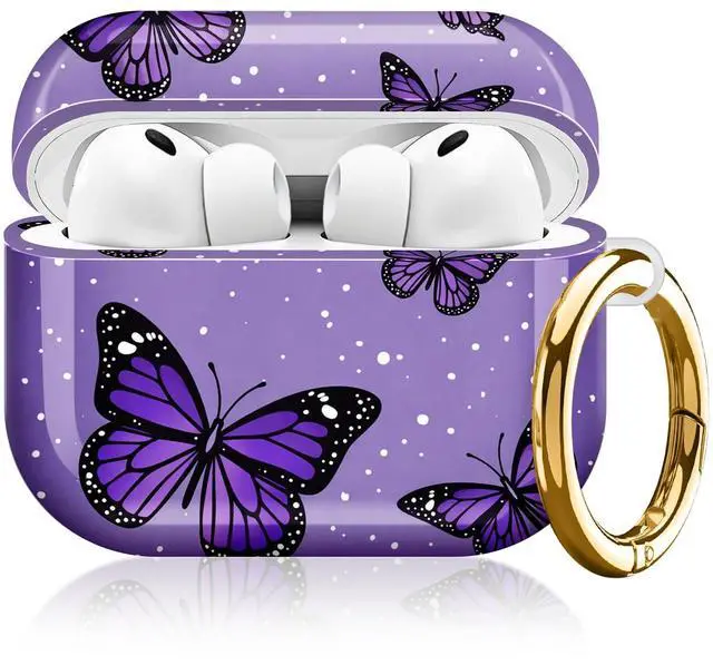 Main image of Compatible with AirPod Pro 3rd Gen(2025) Case,Protective Case for AirPod Pro 3rd Gen, Shockproof with Carabiner, Wireless Charging Compatible for Women Men(Purple Butterflies)