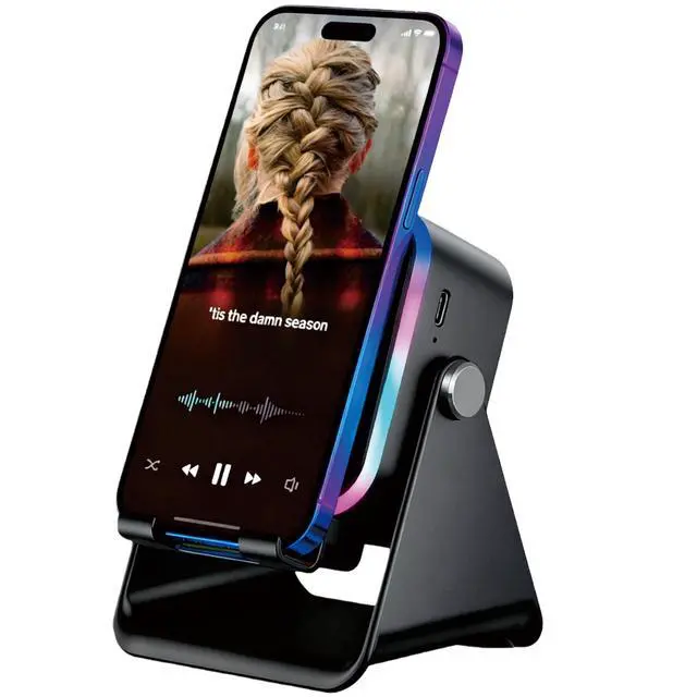 Alt view image 3 of 7 - Induction Speaker Phone Stand 5-in-1 Wireless Bluetooth for iPhone Android | Bluetooth Stand Holder with Audio Speaker, Amplifier Dock Induction for iPhone/Samsung/iPad Gift iDea Black