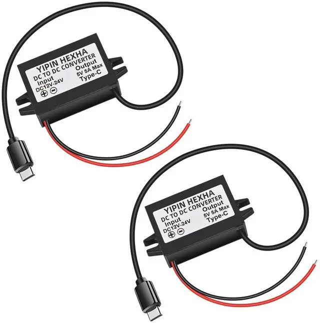 Main image of DC 12V/24V to 5V USB C 5A 25W Step Down Converter Type-C Interface Buck Module Waterproof Power Adapter e (2-Pack)