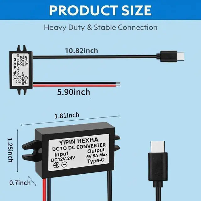 Alt view image 4 of 7 - DC 12V/24V to 5V USB C 5A 25W Step Down Converter Type-C Interface Buck Module Waterproof Power Adapter e (2-Pack)