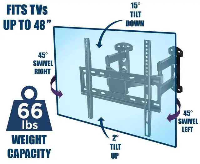 Alt view image 7 of 7 - Corner TV Wall Mount, 32-48", 66 lbs | Full motion swivel bracket for corner installations, VESA 400x400 pattern, flat-panel TVs