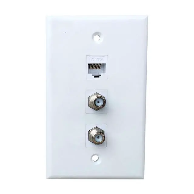 Alt view image 2 of 3 - Single Gang 2 Coax 1 CAT6 Ethernet Wall Plate - Dual Coaxial Cable TV and 1 Cat 6 RJ45 Keystone Jack Faceplate - White