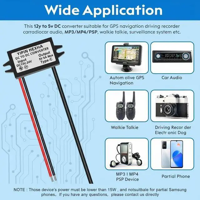 Alt view image 7 of 7 - DC 12V/24V to 5V USB C 5A 25W Step Down Converter Type-C Interface Buck Module Waterproof Power Adapter e (2-Pack)