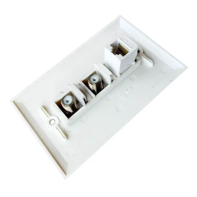 Alt view image 3 of 3 - Single Gang 2 Coax 1 CAT6 Ethernet Wall Plate - Dual Coaxial Cable TV and 1 Cat 6 RJ45 Keystone Jack Faceplate - White
