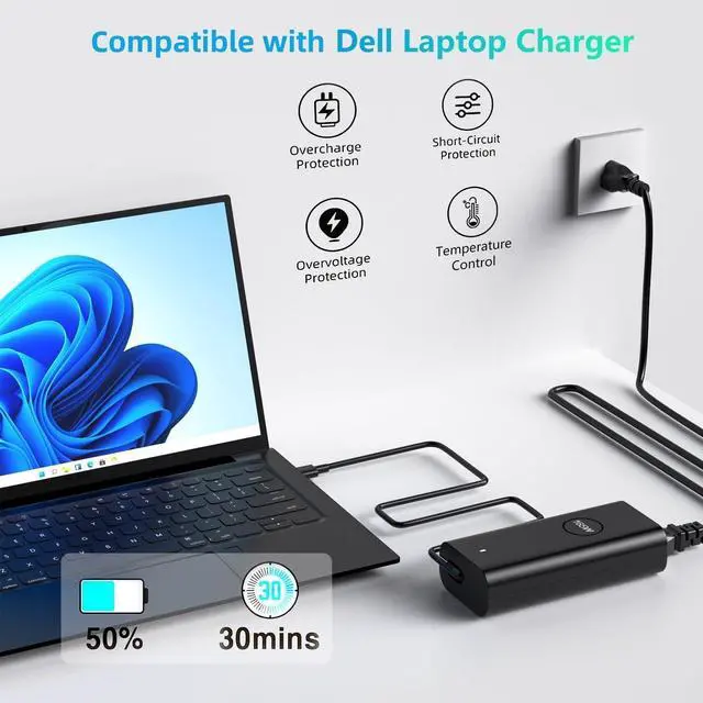 Alt view image 6 of 7 - 165W Laptop Charger Compatible with Dell Precision 5680 5690 3581 3580 Pro Max 16 Premium Pro Max 16 Plus 18 Plus MC14250 MC16250 USB C AC Adapter Power Cord