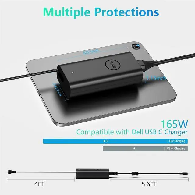 Alt view image 7 of 7 - 165W Laptop Charger Compatible with Dell Precision 5680 5690 3581 3580 Pro Max 16 Premium Pro Max 16 Plus 18 Plus MC14250 MC16250 USB C AC Adapter Power Cord