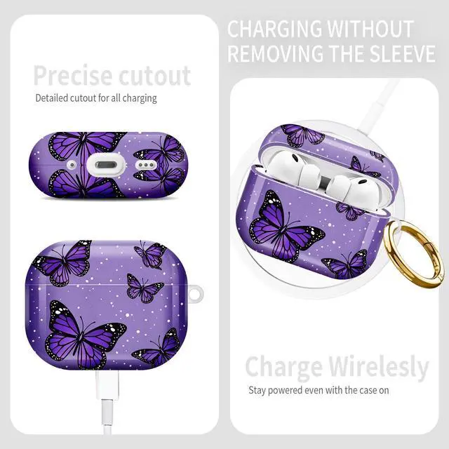 Alt view image 3 of 7 - Compatible with AirPod Pro 3rd Gen(2025) Case,Protective Case for AirPod Pro 3rd Gen, Shockproof with Carabiner, Wireless Charging Compatible for Women Men(Purple Butterflies)