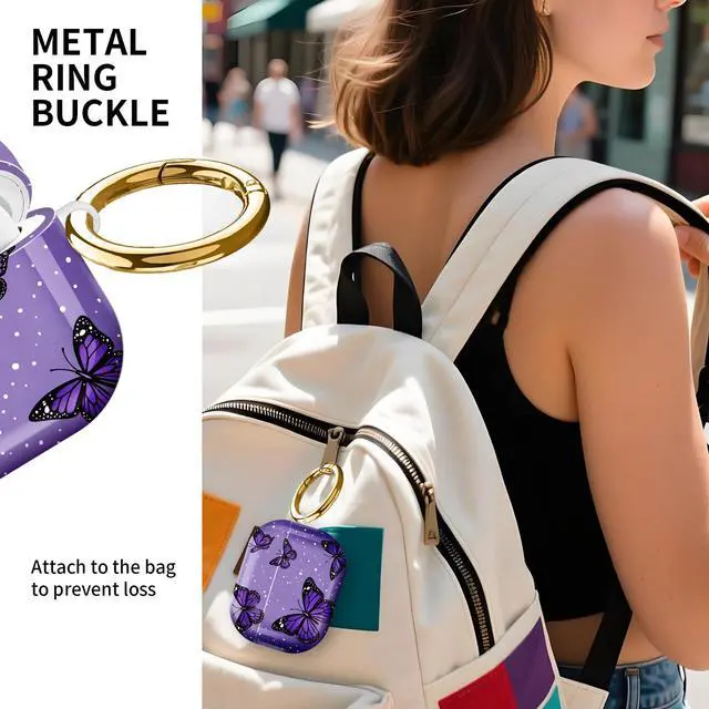 Alt view image 4 of 7 - Compatible with AirPod Pro 3rd Gen(2025) Case,Protective Case for AirPod Pro 3rd Gen, Shockproof with Carabiner, Wireless Charging Compatible for Women Men(Purple Butterflies)