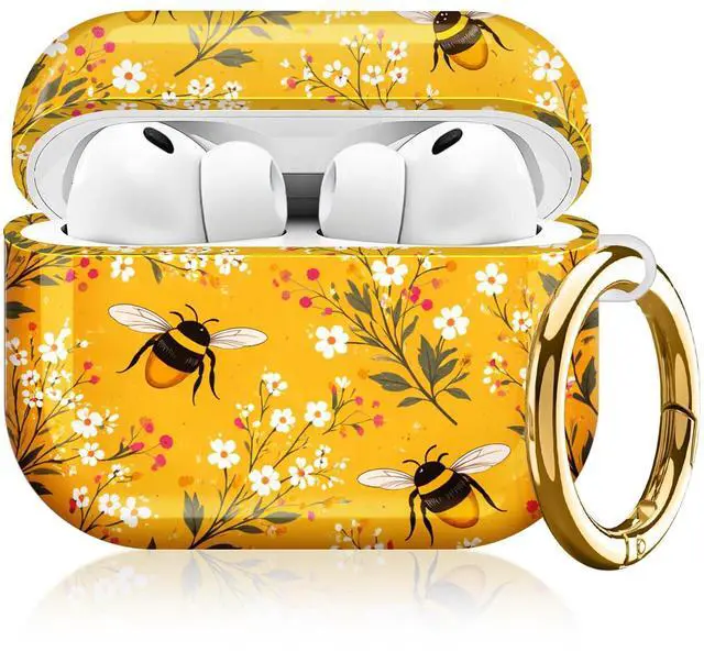 Main image of Compatible with AirPod Pro 3rd Gen(2025) Case,Protective Case for AirPod Pro 3rd Gen, Shockproof with Carabiner, Wireless Charging Compatible for Women Men(Bees and Flowers)