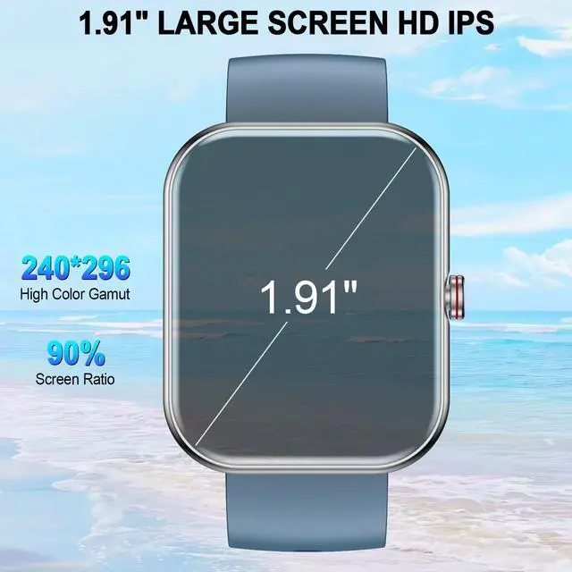 Alt view image 2 of 7 - Smart Watch for Men & Women, 1.91" Fitness Tracker with Answer/Make Calls, IP68 Waterproof, 110+ Sports Modes, Heart Rate & Sleep Monitoring, Compatible with Android iOS (Blue)