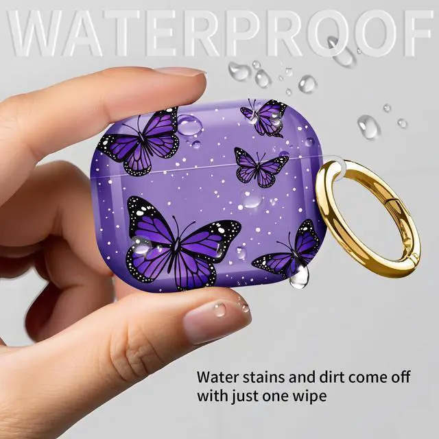 Alt view image 7 of 7 - Compatible with AirPod Pro 3rd Gen(2025) Case,Protective Case for AirPod Pro 3rd Gen, Shockproof with Carabiner, Wireless Charging Compatible for Women Men(Purple Butterflies)