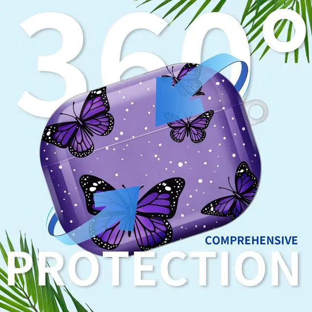 Alt view image 6 of 7 - Compatible with AirPod Pro 3rd Gen(2025) Case,Protective Case for AirPod Pro 3rd Gen, Shockproof with Carabiner, Wireless Charging Compatible for Women Men(Purple Butterflies)