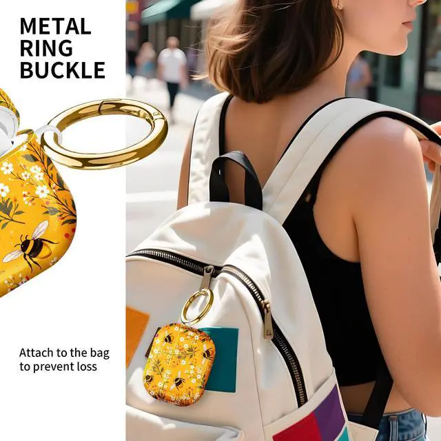 Alt view image 4 of 7 - Compatible with AirPod Pro 3rd Gen(2025) Case,Protective Case for AirPod Pro 3rd Gen, Shockproof with Carabiner, Wireless Charging Compatible for Women Men(Bees and Flowers)