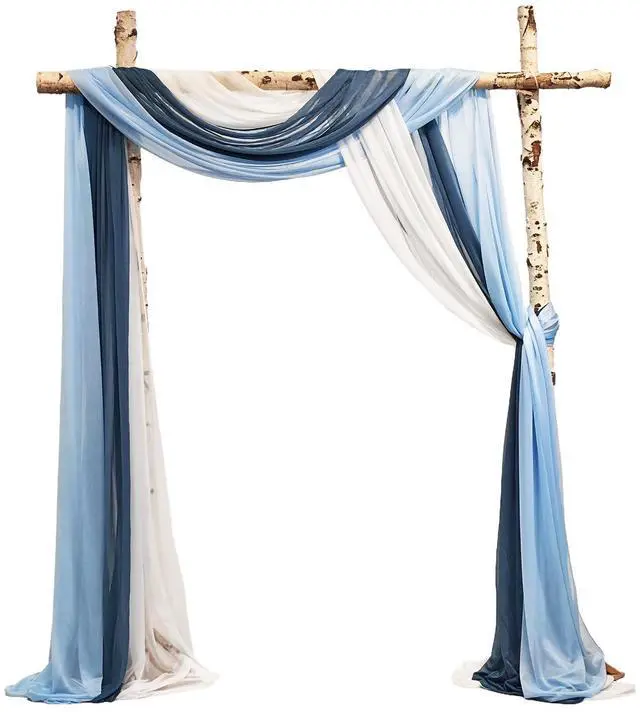 Main image of 2.5x19.5 ft Wedding Arch Draping Fabric, 3 Panels Draping Fabric Arbor Drapery for Party Bridal Ceremony Backdrop Wedding Stage Reception Decorations, Dark, Light Blue & White