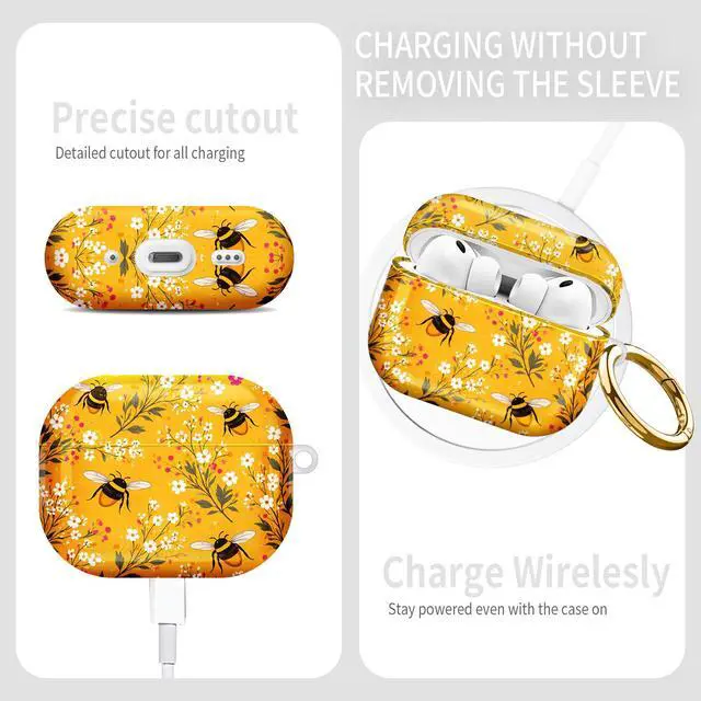 Alt view image 3 of 7 - Compatible with AirPod Pro 3rd Gen(2025) Case,Protective Case for AirPod Pro 3rd Gen, Shockproof with Carabiner, Wireless Charging Compatible for Women Men(Bees and Flowers)