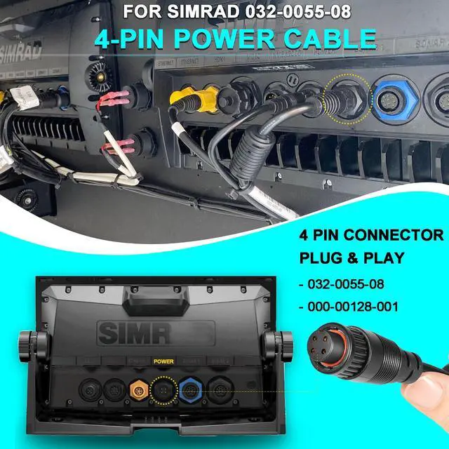 Alt view image 4 of 6 - 000-00128-001 4-Pin Power Cable for Simrad Navico B&G NSS, Evo1, 2, 3, NSE, LSS1, BSM, GO, Zeus, NEP Displays - 2 m (6.5 ft.) - 032-0055-08, 4 Bare Wires for Power in, Control Bus and External Alarm