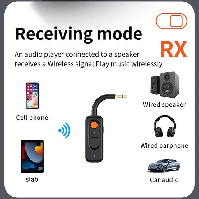 Alt view image 3 of 6 - Bluetooth 5.4 Audio Transmitter Receiver with Low Latency,3.5MM AUX Bluetooth Car Adapter with Built-in Microphone for Hands-Free Calls,Wireless Audio Receiver for Home Stereo/Wired Speaker