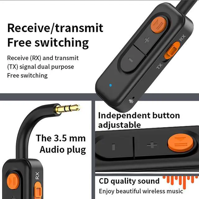 Alt view image 5 of 6 - Bluetooth 5.4 Audio Transmitter Receiver with Low Latency,3.5MM AUX Bluetooth Car Adapter with Built-in Microphone for Hands-Free Calls,Wireless Audio Receiver for Home Stereo/Wired Speaker