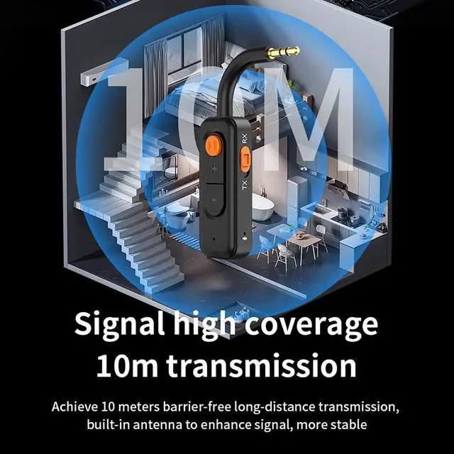 Alt view image 6 of 6 - Bluetooth 5.4 Audio Transmitter Receiver with Low Latency,3.5MM AUX Bluetooth Car Adapter with Built-in Microphone for Hands-Free Calls,Wireless Audio Receiver for Home Stereo/Wired Speaker