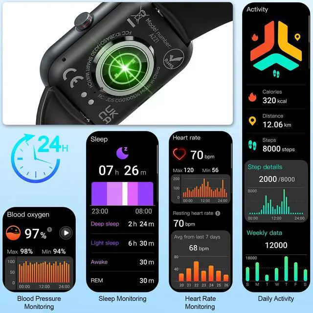 Alt view image 5 of 7 - Smart Watch for Men & Women, 1.91" Fitness Tracker with Answer/Make Calls, IP68 Waterproof, 110+ Sports Modes, Heart Rate & Sleep Monitoring, Compatible with Android iOS (Black)