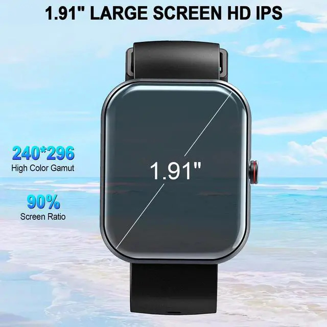 Alt view image 2 of 7 - Smart Watch for Men & Women, 1.91" Fitness Tracker with Answer/Make Calls, IP68 Waterproof, 110+ Sports Modes, Heart Rate & Sleep Monitoring, Compatible with Android iOS (Black)