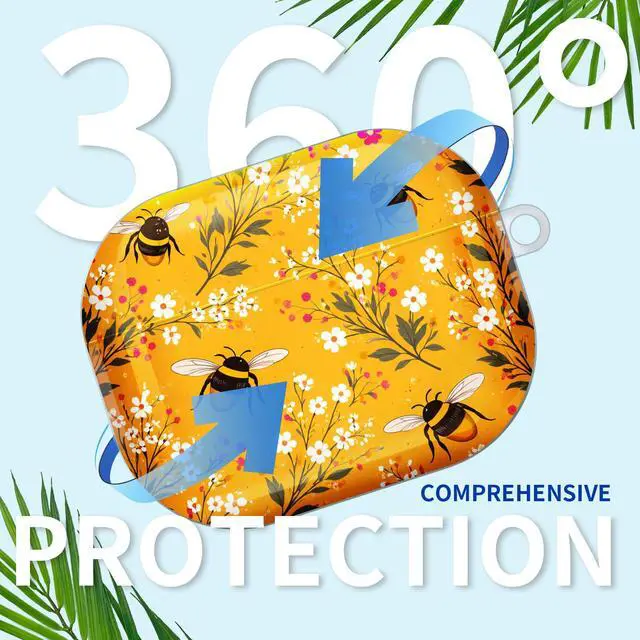 Alt view image 6 of 7 - Compatible with AirPod Pro 3rd Gen(2025) Case,Protective Case for AirPod Pro 3rd Gen, Shockproof with Carabiner, Wireless Charging Compatible for Women Men(Bees and Flowers)