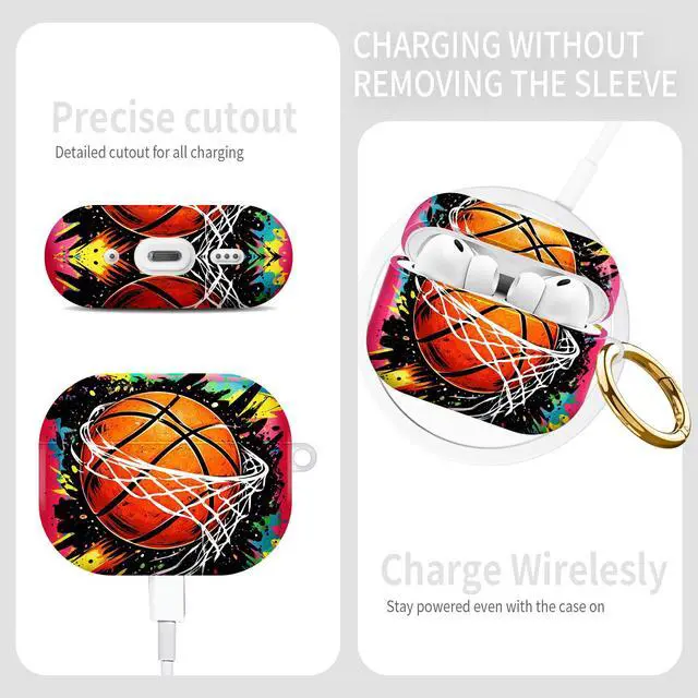 Alt view image 3 of 7 - Compatible with AirPod Pro 3rd Gen(2025) Case,Protective Case for AirPod Pro 3rd Gen, Shockproof with Carabiner, Wireless Charging Compatible for Women Men(Basketball)