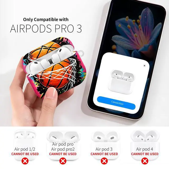 Alt view image 2 of 7 - Compatible with AirPod Pro 3rd Gen(2025) Case,Protective Case for AirPod Pro 3rd Gen, Shockproof with Carabiner, Wireless Charging Compatible for Women Men(Basketball)