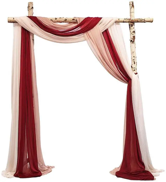 Main image of 2.5x19.5 ft Wedding Arch Draping Fabric, 3 Panels Draping Fabric Arbor Drapery for Party Bridal Ceremony Backdrop Wedding Stage Reception Decorations, Wine Red, Dusty Pink & Light Pink