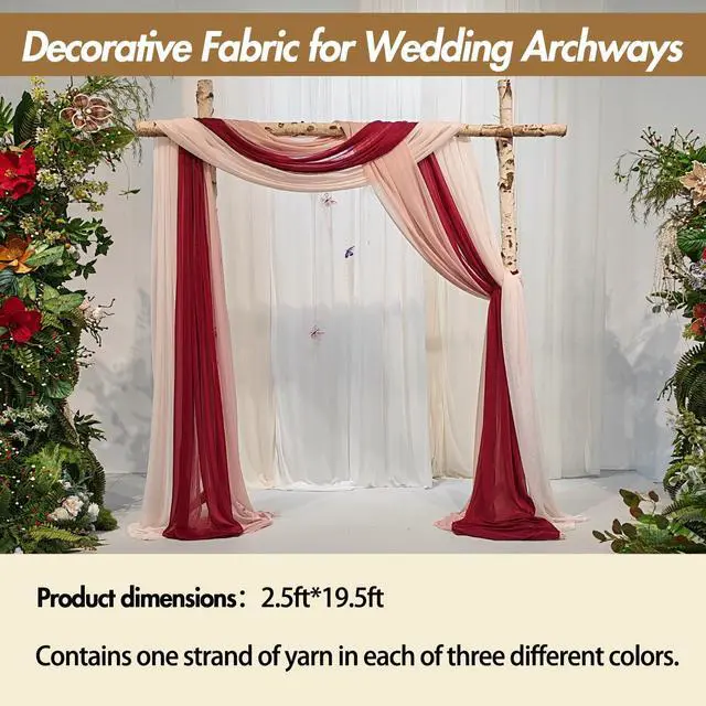 Alt view image 2 of 7 - 2.5x19.5 ft Wedding Arch Draping Fabric, 3 Panels Draping Fabric Arbor Drapery for Party Bridal Ceremony Backdrop Wedding Stage Reception Decorations, Wine Red, Dusty Pink & Light Pink