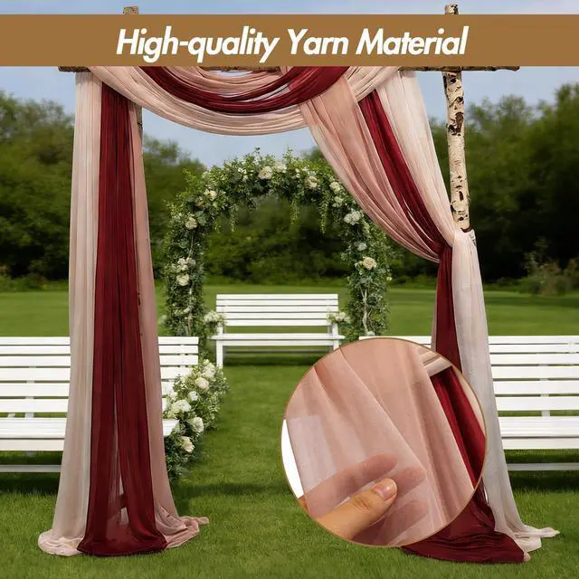 Alt view image 5 of 7 - 2.5x19.5 ft Wedding Arch Draping Fabric, 3 Panels Draping Fabric Arbor Drapery for Party Bridal Ceremony Backdrop Wedding Stage Reception Decorations, Wine Red, Dusty Pink & Light Pink