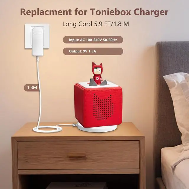 Alt view image 2 of 6 - 9V for Tonie Box Charger Compatible with Toniebox Audio Player Starter Set, Replacement for Tonies Charger Base Station Supply Adapter, Power Cord 5.9 FT/1.8 M