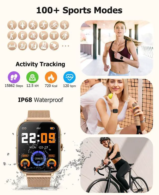 Alt view image 7 of 7 - Luxury Rose Gold Smart Watch for Women with Magnetic Band, 2.06" AMOLED Display, IP68 Waterproof Fitness Tracker,118 Sports, Blood Pressure/Heart Rate/SpO2/Sleep, Gift for Her, Android iPhone