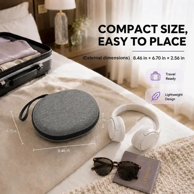 Alt view image 6 of 7 - Hard Headphone Case for JBL Tune 770NC/510BT/720BT/520BT/670NC | Wave Foam, Elastic Strap, Soft Lining, Mesh Pocket, Carry Handle, Folded Headphone Storage, Deep Gray, Case Only