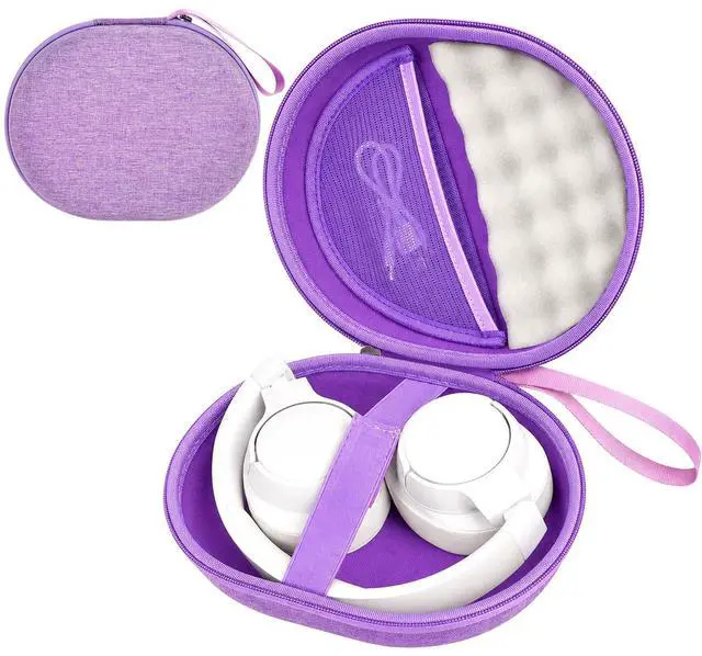 Main image of Hard Headphone Case for JBL Tune 770NC/510BT/720BT/520BT/670NC | Wave Foam, Elastic Strap, Soft Lining, Mesh Pocket, Carry Handle, Folded Headphone Storage, Purple, Case Only