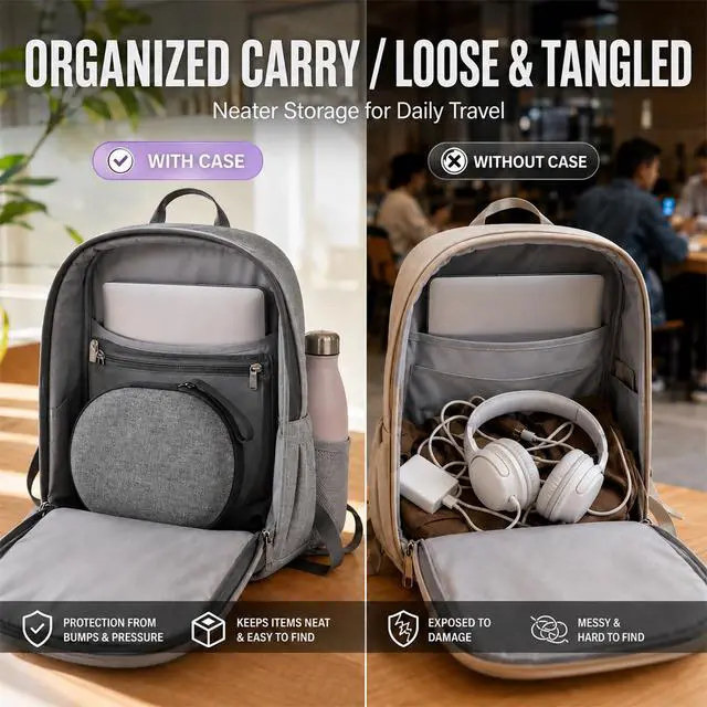 Alt view image 7 of 7 - Hard Headphone Case for JBL Tune 770NC/510BT/720BT/520BT/670NC | Wave Foam, Elastic Strap, Soft Lining, Mesh Pocket, Carry Handle, Folded Headphone Storage, Deep Gray, Case Only