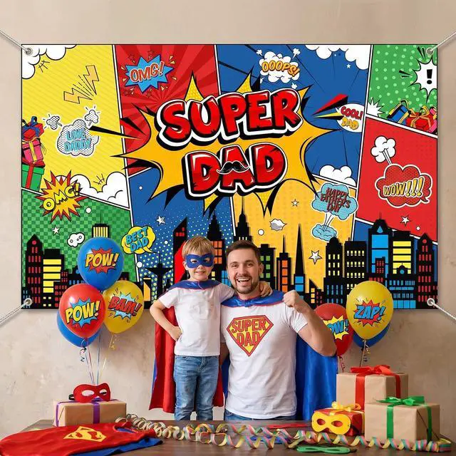 Alt view image 3 of 7 - Happy Father's Day Backdrop Super Dad Banner Best Dad Ever Party Decortaions Happy Fathers Day Party Background for Photography (Red, 70.8 x 43.3 Inch)