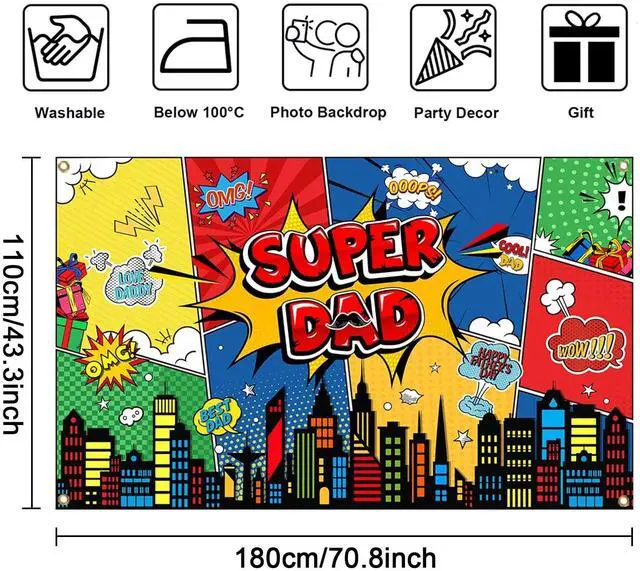 Alt view image 5 of 7 - Happy Father's Day Backdrop Super Dad Banner Best Dad Ever Party Decortaions Happy Fathers Day Party Background for Photography (Red, 70.8 x 43.3 Inch)