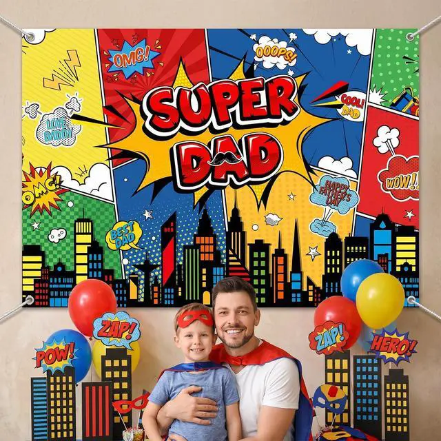 Alt view image 4 of 7 - Happy Father's Day Backdrop Super Dad Banner Best Dad Ever Party Decortaions Happy Fathers Day Party Background for Photography (Red, 70.8 x 43.3 Inch)