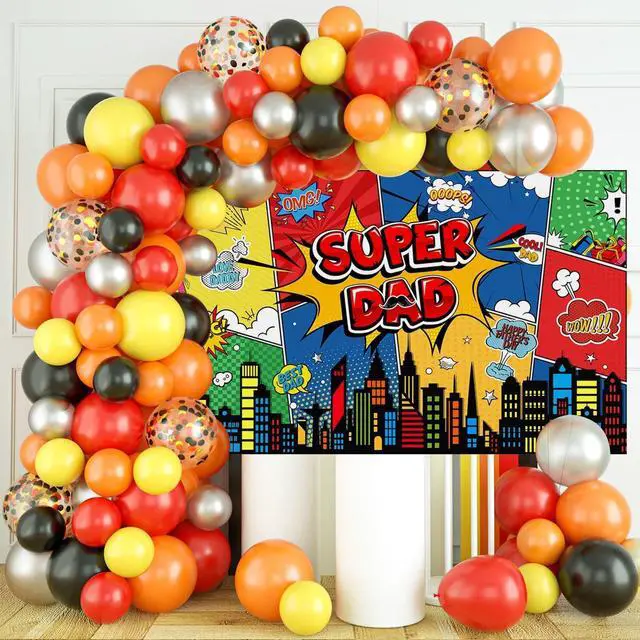 Alt view image 6 of 7 - Happy Father's Day Backdrop Super Dad Banner Best Dad Ever Party Decortaions Happy Fathers Day Party Background for Photography (Red, 70.8 x 43.3 Inch)