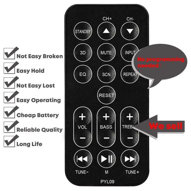 Alt view image 4 of 7 - Replacement Remote Control for Pyle Soundbar TV Speaker PSBV200BT (with Mounting Bracket)