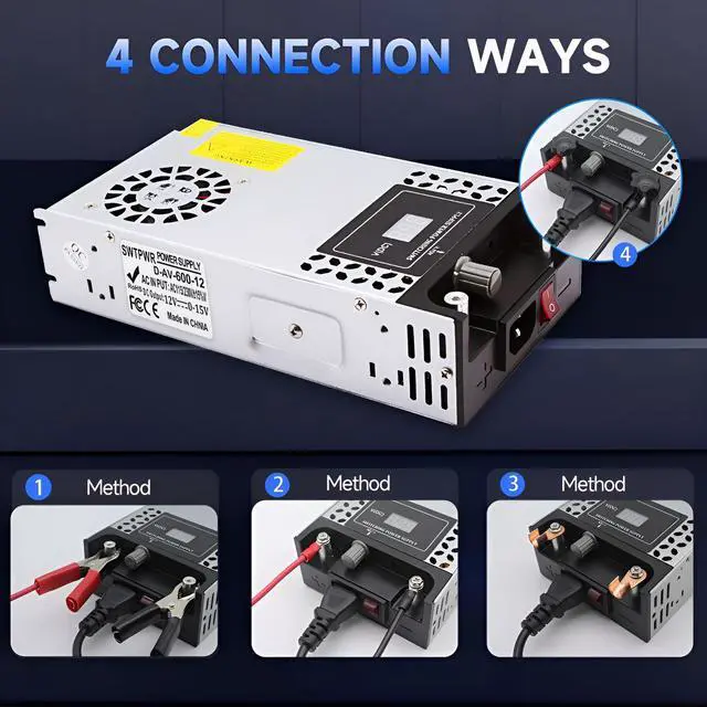 Alt view image 3 of 6 - 110V AC to DC 48V Converter 120V to 48V 12A 600W Power Supply | Voltage Adjustable Switching Power Supply for LED Strip Motor Pump CCTV Camera System Car Stereo 3D Printer