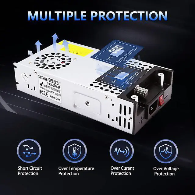 Alt view image 5 of 6 - 110V AC to DC 48V Converter 120V to 48V 12A 600W Power Supply | Voltage Adjustable Switching Power Supply for LED Strip Motor Pump CCTV Camera System Car Stereo 3D Printer