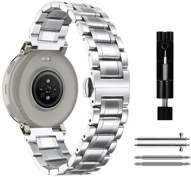 Main image of 20mm Metal Band for Amazfit Active 3 Premium/Active 2 Square/Active2, Solid Stainless Steel Wristband, Strap Exquisite Replacement Band for Amazfit Cheetah 2 Pro/Cheetah Square - Silver
