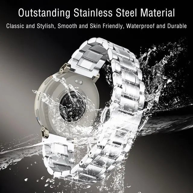 Alt view image 3 of 7 - 20mm Metal Band for Amazfit Active 3 Premium/Active 2 Square/Active2, Solid Stainless Steel Wristband, Strap Exquisite Replacement Band for Amazfit Cheetah 2 Pro/Cheetah Square - Silver