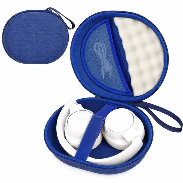 Main image of Hard Headphone Case for JBL Tune 770NC/510BT/720BT/520BT/670NC | Wave Foam, Elastic Strap, Soft Lining, Mesh Pocket, Carry Handle, Folded Headphone Storage, Blue, Case Only