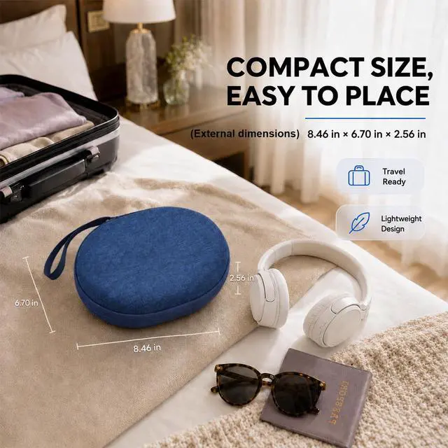 Alt view image 7 of 7 - Hard Headphone Case for JBL Tune 770NC/510BT/720BT/520BT/670NC | Wave Foam, Elastic Strap, Soft Lining, Mesh Pocket, Carry Handle, Folded Headphone Storage, Blue, Case Only