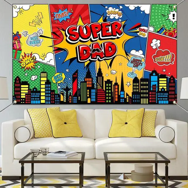 Alt view image 7 of 7 - Happy Father's Day Backdrop Super Dad Banner Best Dad Ever Party Decortaions Happy Fathers Day Party Background for Photography (Red, 70.8 x 43.3 Inch)